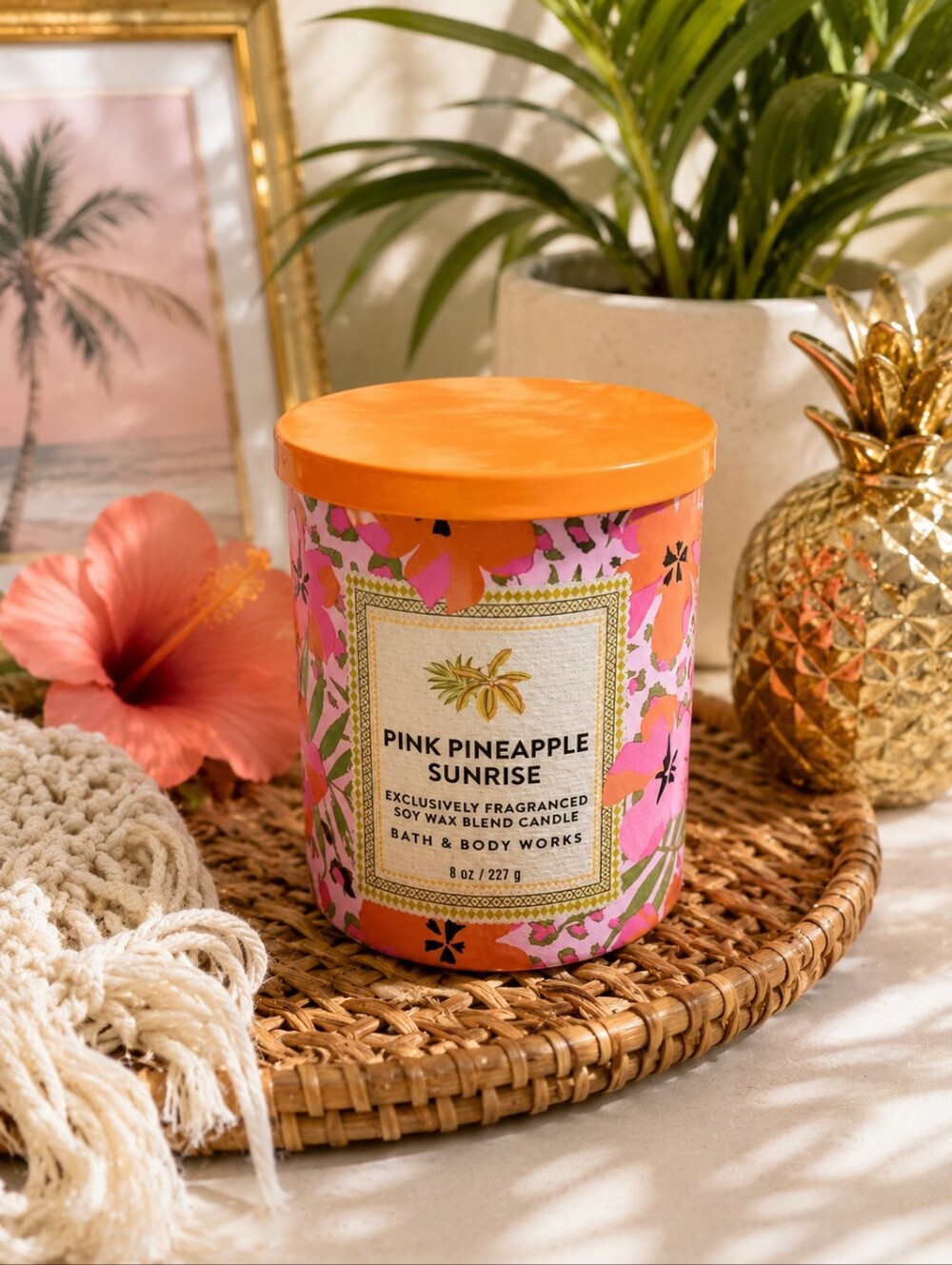 Bath & Body Works Pink Pineapple Sunrise Candle 8 oz Tropical Soy Wax Blend